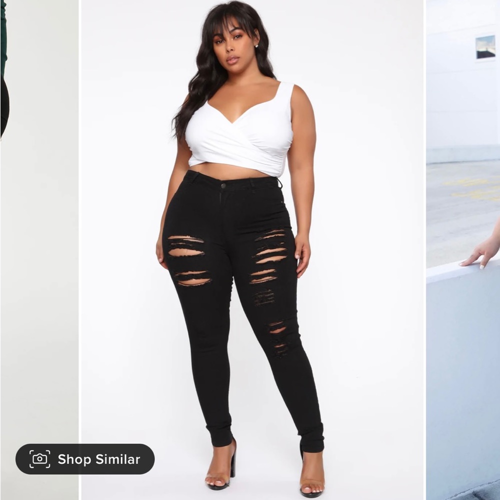 High waisted distressed black jeans - 1X